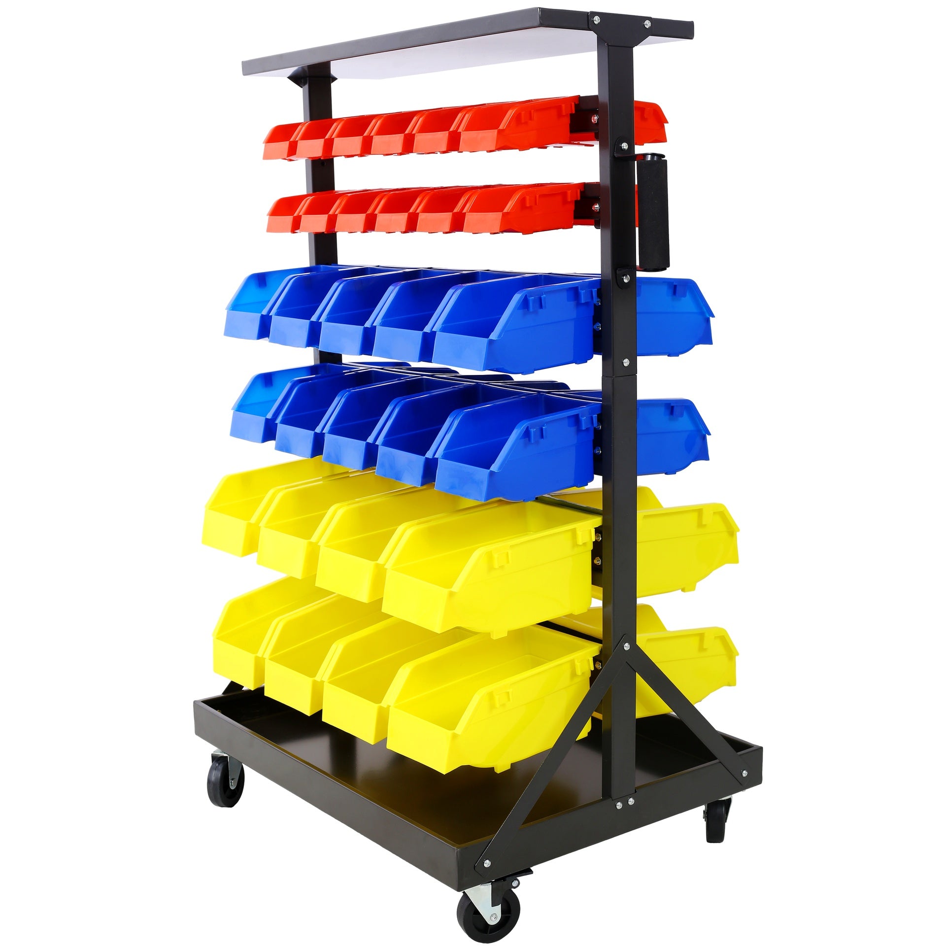 6-Tier Dual-Sided Rolling Bin Rack , 350 Pound Capacity, Includes 60 Organizer Bins, with Tray and Casters