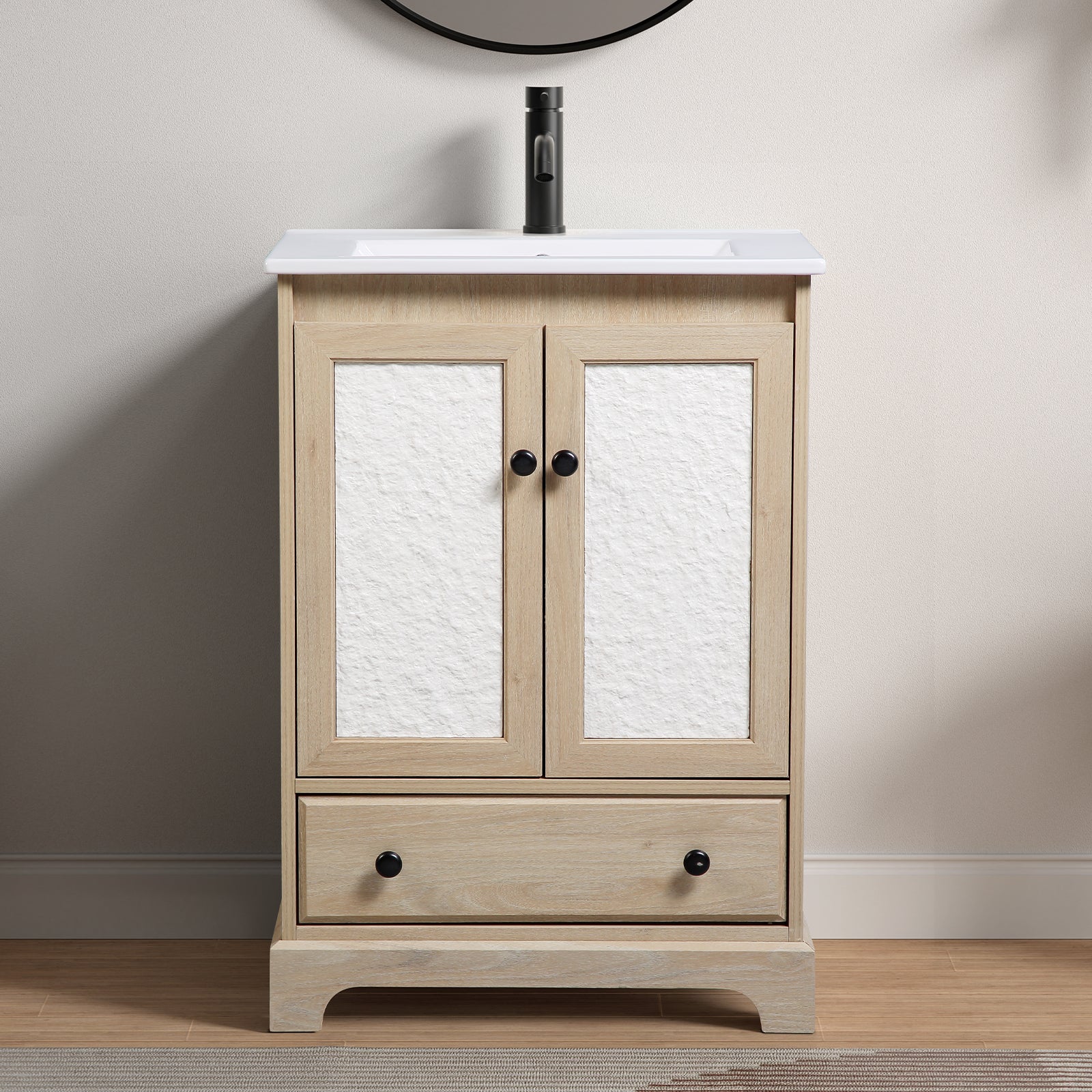 Bathroom vanity with sink  Modern Bathroom Vanity with Ceramic Basin 1 Drawer, Free Standing Bathroom Storage