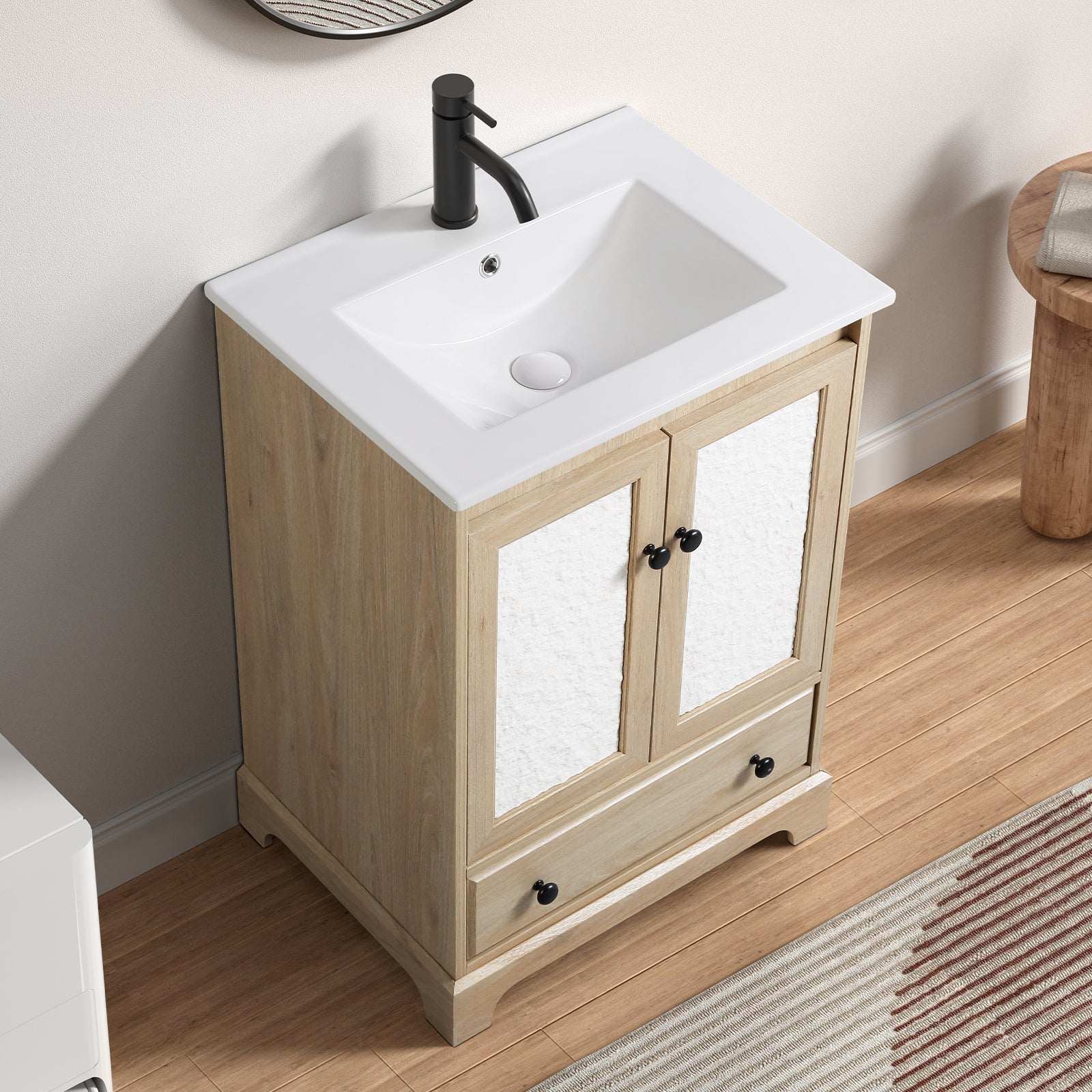 Bathroom vanity with sink  Modern Bathroom Vanity with Ceramic Basin 1 Drawer, Free Standing Bathroom Storage