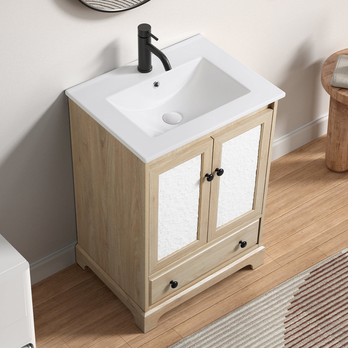 Bathroom vanity with sink  Modern Bathroom Vanity with Ceramic Basin 1 Drawer, Free Standing Bathroom Storage