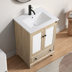 Bathroom vanity with sink  Modern Bathroom Vanity with Ceramic Basin 1 Drawer, Free Standing Bathroom Storage