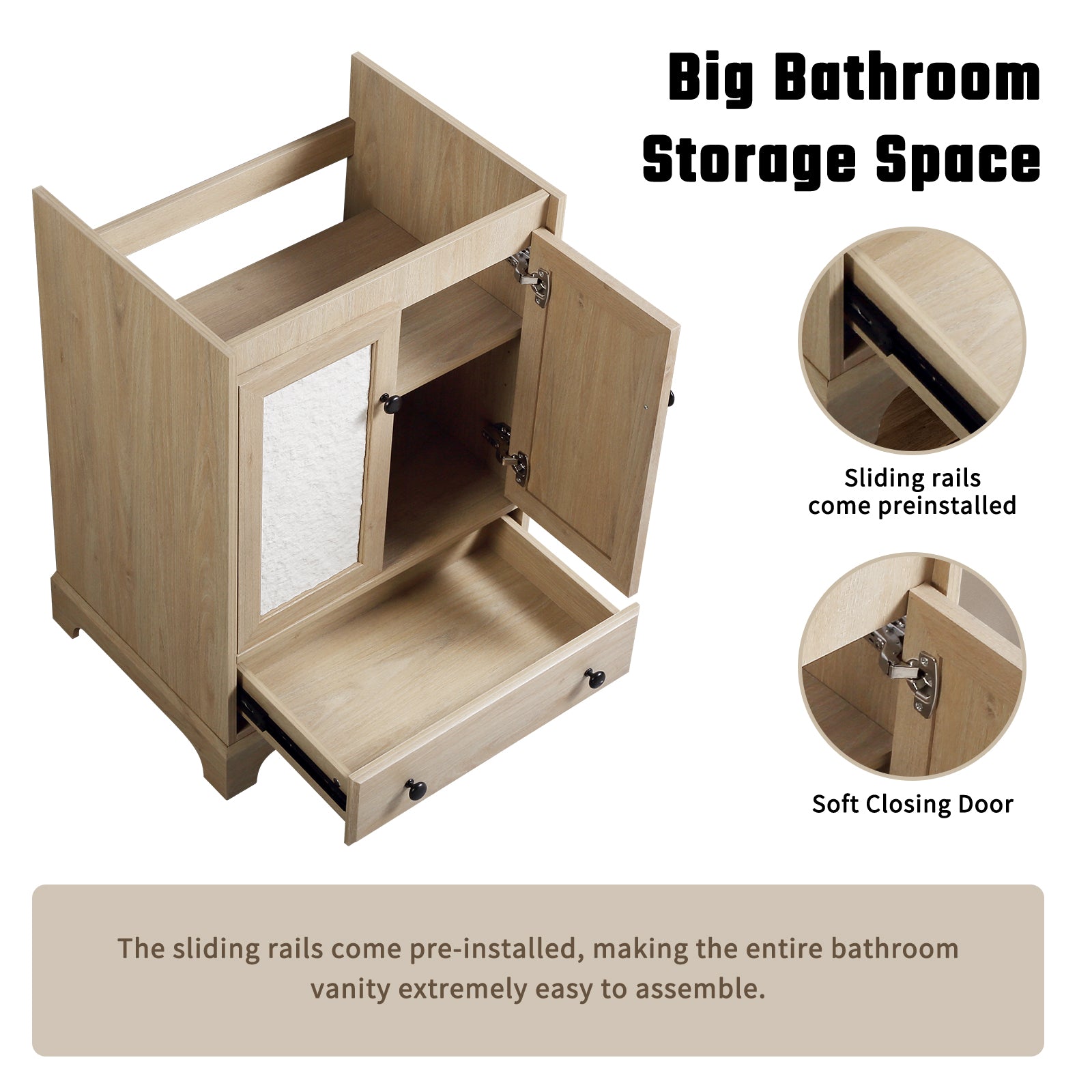 Bathroom Vanity Sink Base Wooden Material Ready-to-Assemble Bathroom Cabinet 24" Width without sink