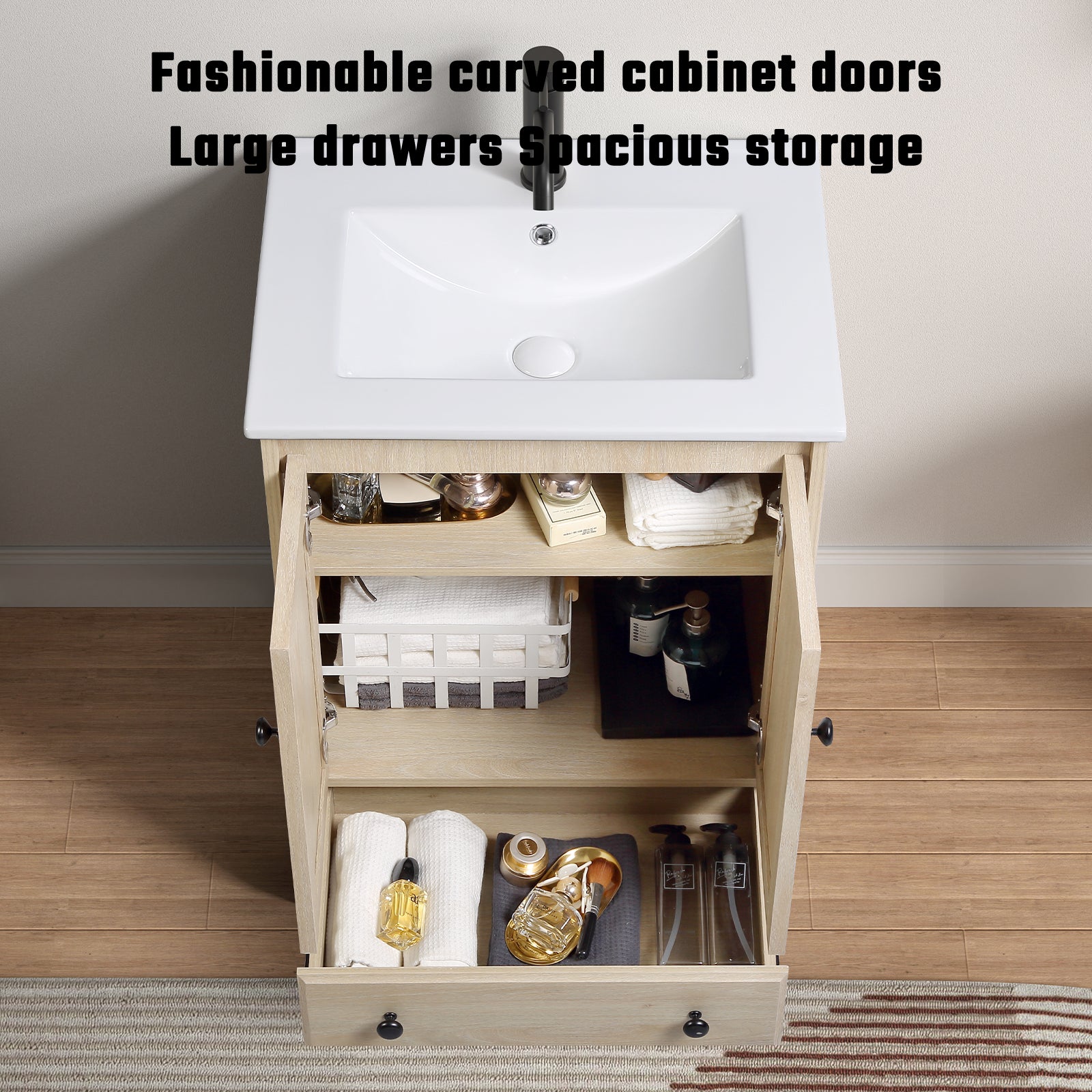 Bathroom Vanity Sink Base Wooden Material Ready-to-Assemble Bathroom Cabinet 24" Width without sink