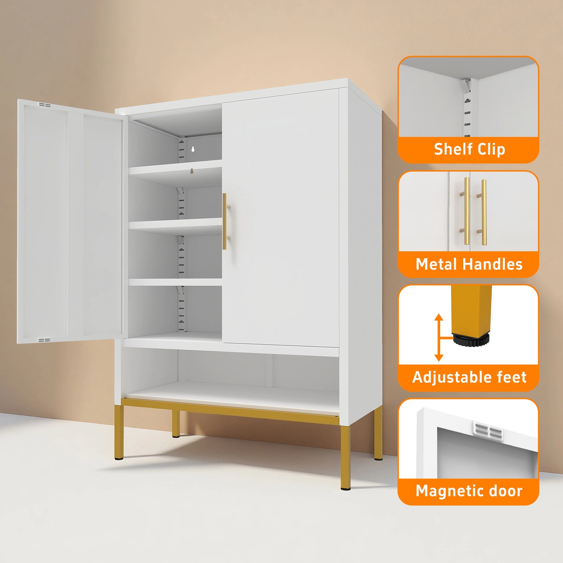 40'' Tall  2-Doors Shoes Cabinet, Metal 7-Tier Hidden Shoe Organizer,Modern Narrow Shoe Storage Cabinet with  Adjustable Shelves for Entryway, Hallway, Closet, Bedroom, Living Room,Laundry Room(White)