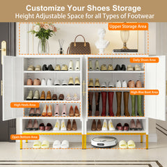 40'' Tall  2-Doors Shoes Cabinet, Metal 7-Tier Hidden Shoe Organizer,Modern Narrow Shoe Storage Cabinet with  Adjustable Shelves for Entryway, Hallway, Closet, Bedroom, Living Room,Laundry Room(White)