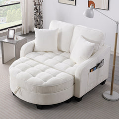 Two-seater sofa, double sofa chaise longue, with irregular armrests and backrests, footrest with storage space, comes with two small throw pillows, suitable for living room and bedroom - Beige