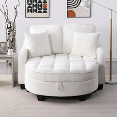 Two-seater sofa, double sofa chaise longue, with irregular armrests and backrests, footrest with storage space, comes with two small throw pillows, suitable for living room and bedroom - Beige