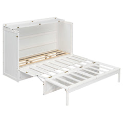 Queen Size Murphy Bed with Large Drawers and USB,Brushed White