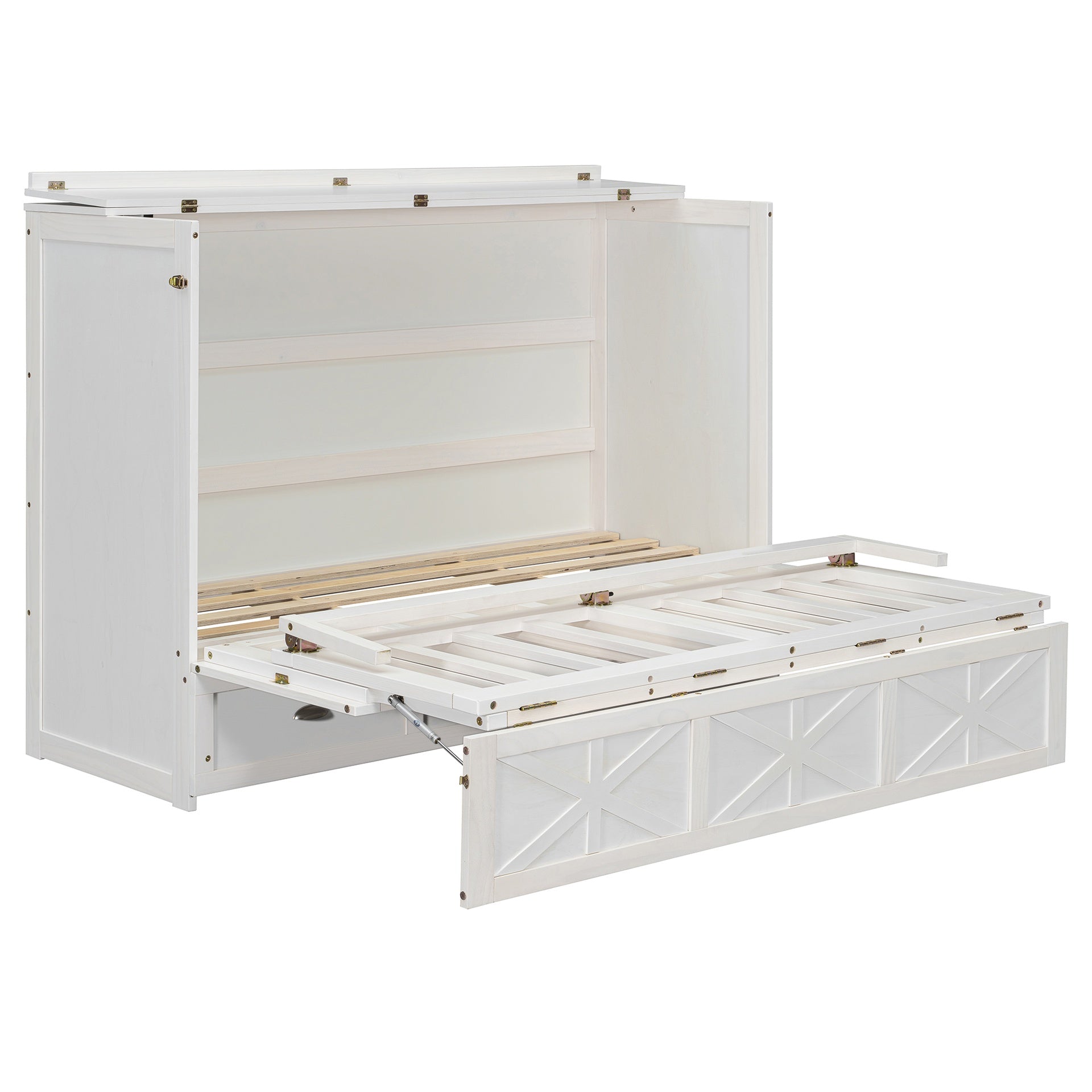 Queen Size Murphy Bed with Large Drawers and USB,Brushed White