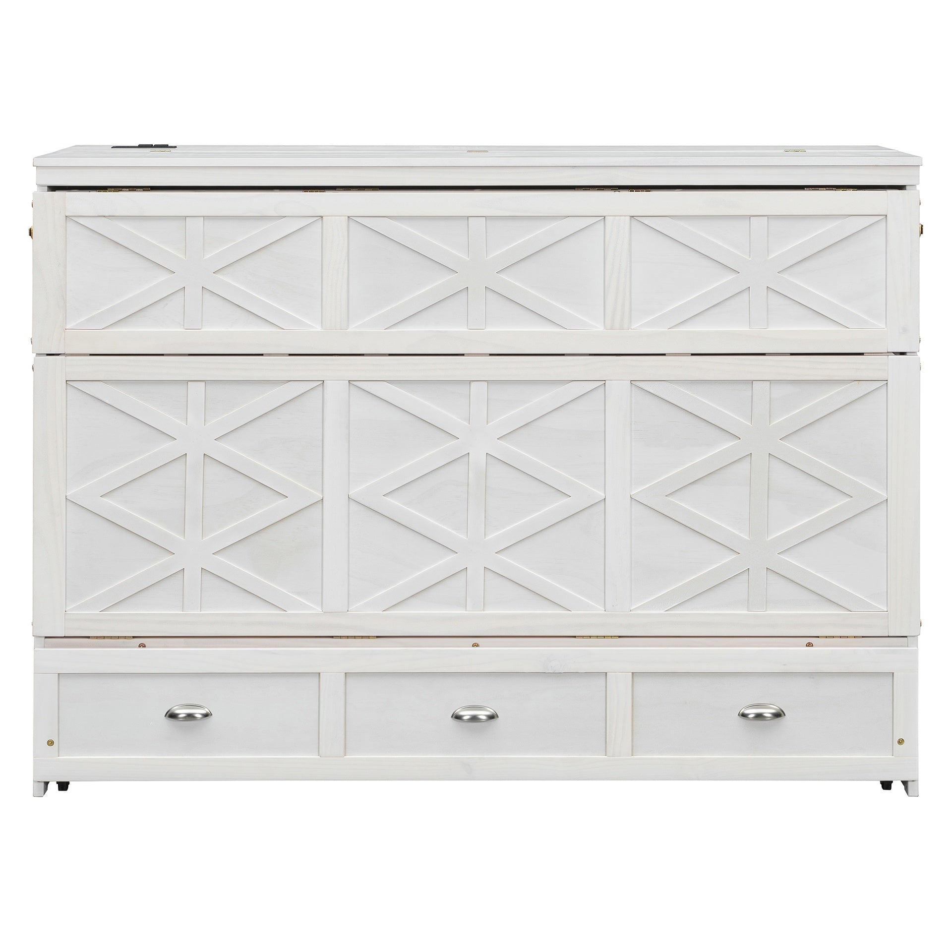 Queen Size Murphy Bed with Large Drawers and USB,Brushed White
