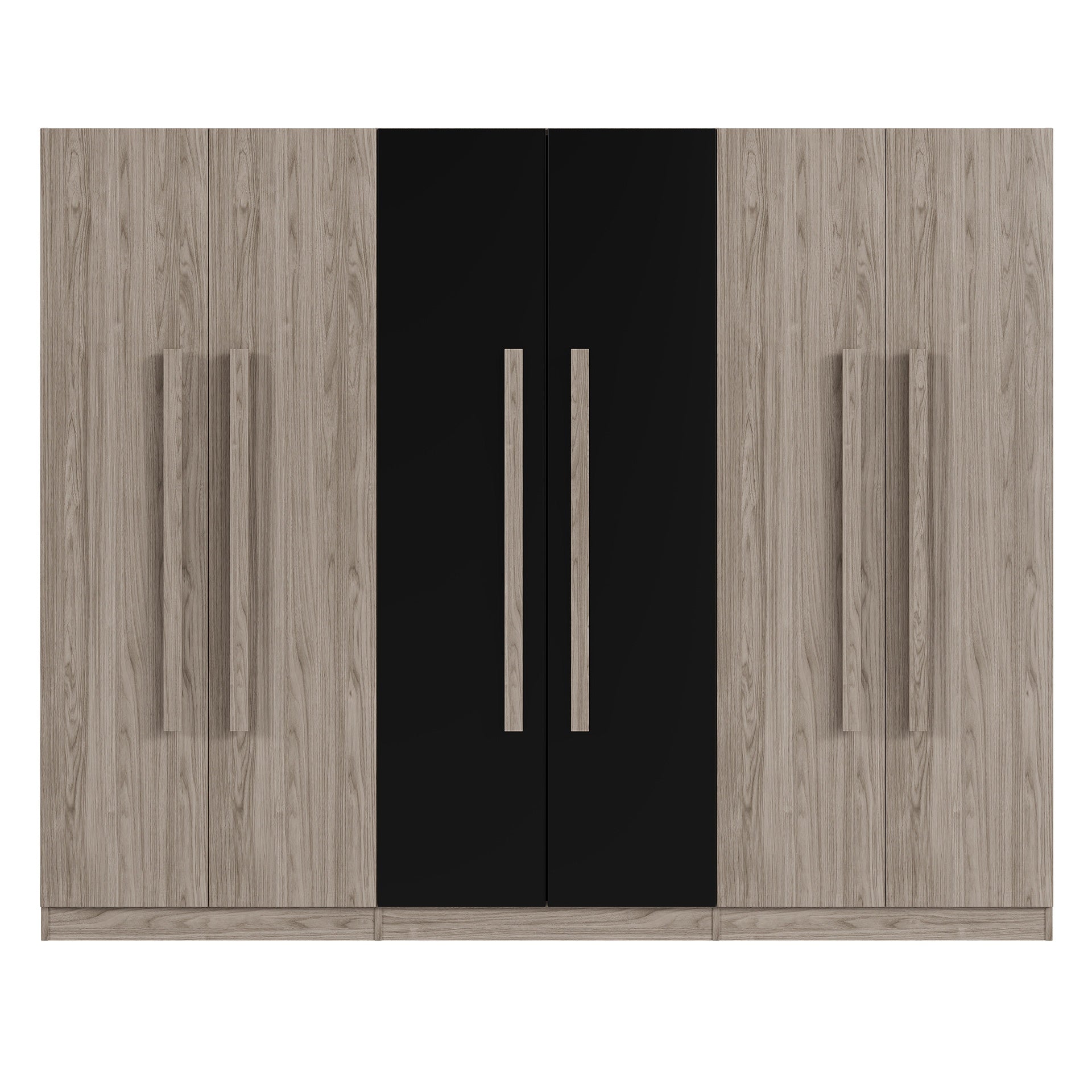 6-Doors Wooden Wardrobe Storage for Bedroom,with 2 Drawers Inside,Black+Nature