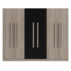 6-Doors Wooden Wardrobe Storage for Bedroom,with 2 Drawers Inside,Black+Nature