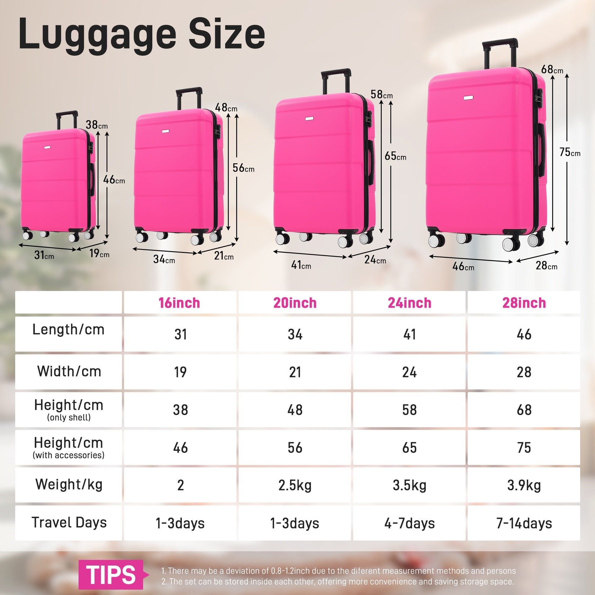 Hardshell Luggage Sets 6 Piece with 2 Bags,Carry on Suitcase with Handle Password Lock Double Spinner Wheels, Lightweight 16"+20"+24"+28" Luggages