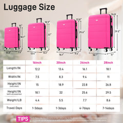 Hardshell Luggage Sets 6 Piece with 2 Bags,Carry on Suitcase with Handle Password Lock Double Spinner Wheels, Lightweight 16"+20"+24"+28" Luggages