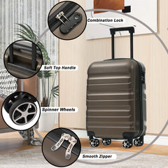 Hardshell ABS Carry-On Luggage with Spinner Wheels, Lightweight Travel Suitcase Set with Foldable Duffel Bag for Men & Women, 20Inch