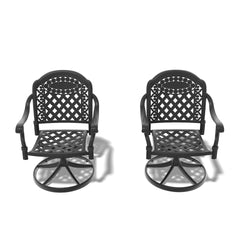 Cast Aluminum Patio Swivel Chair 2PCS With Black Frame and Red Cushions