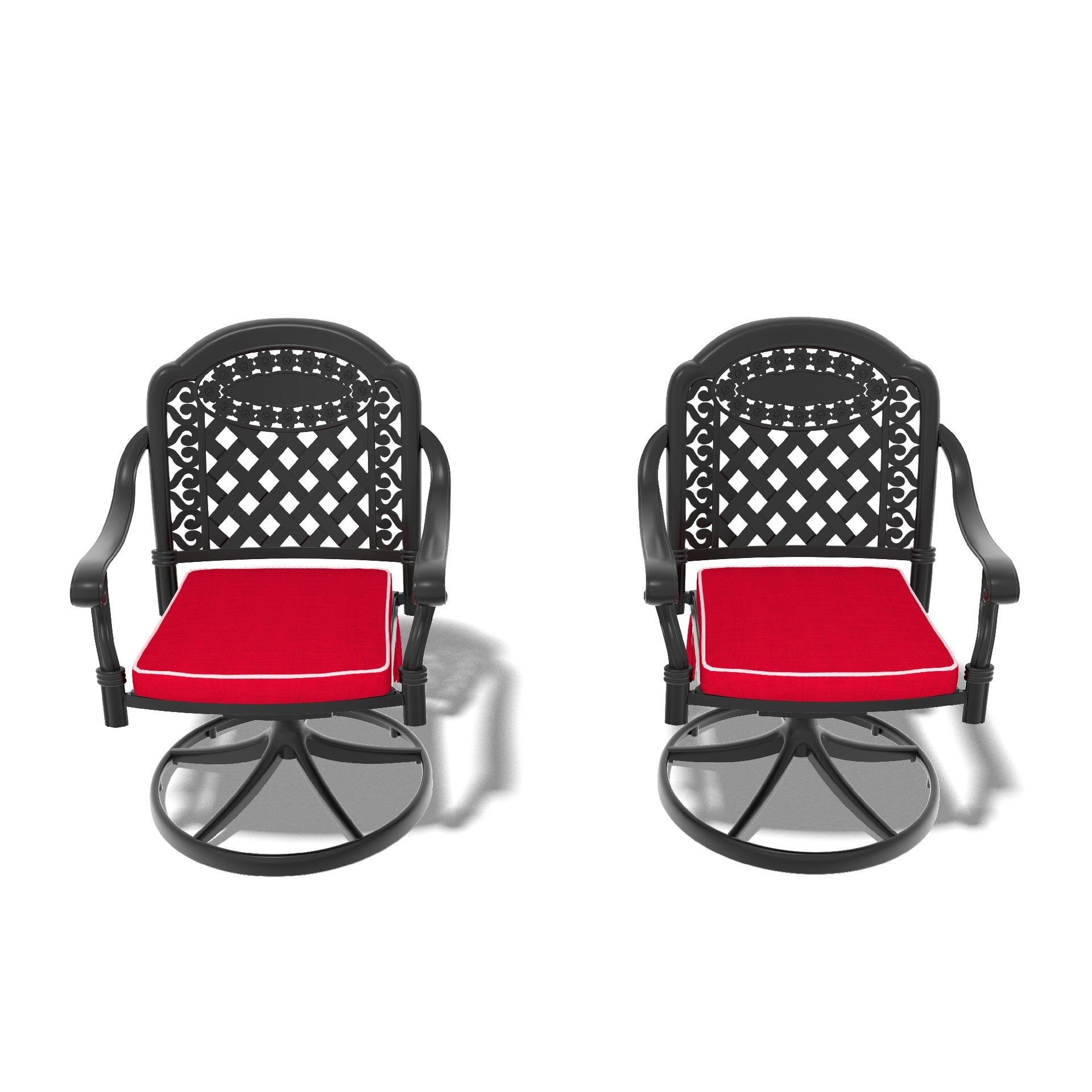 Cast Aluminum Patio Swivel Chair 2PCS With Black Frame and Red Cushions
