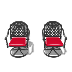 Cast Aluminum Patio Swivel Chair 2PCS With Black Frame and Red Cushions