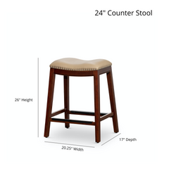 24" Counter Height Saddle Stool, Weathered Gray Finish, Black Leather Seat