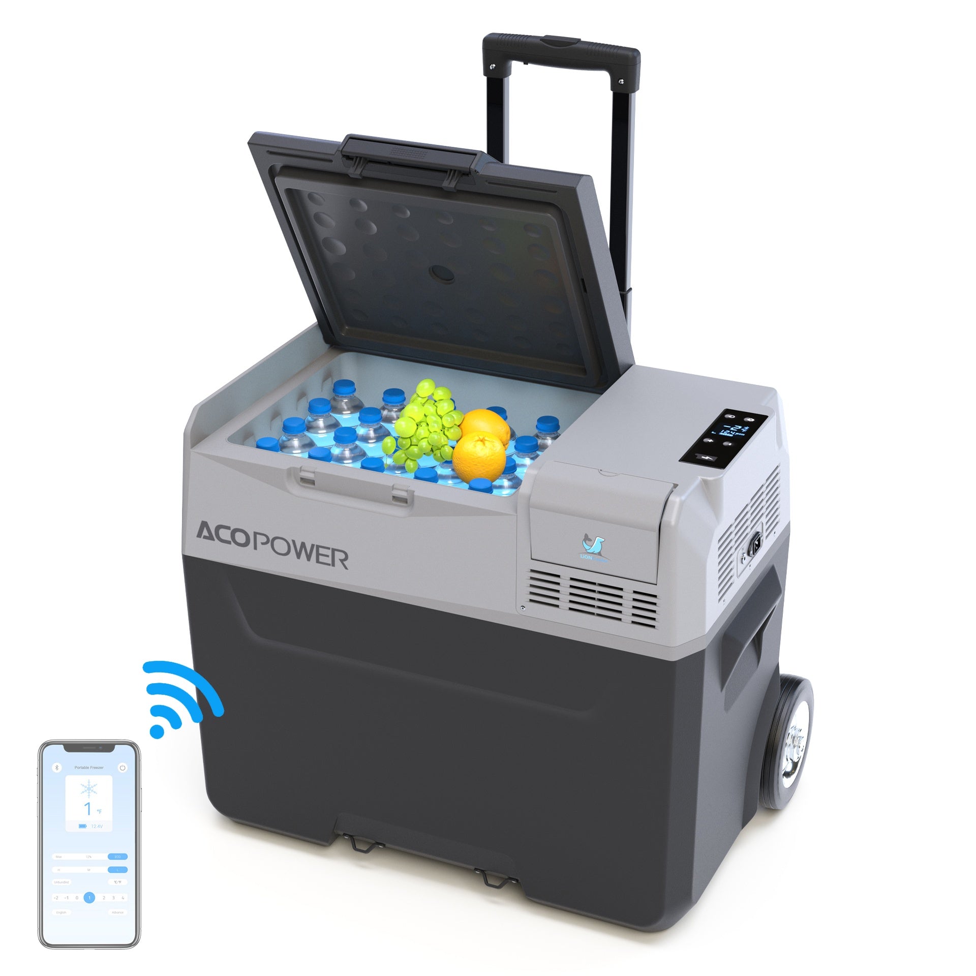 42Qt Car Freezer with APP Control and 6'' off-Road Wheels, 12V,45W Cooler Freezer,Low Noice