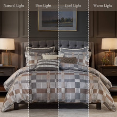 8 PCS Queen Jacquard Oversized Duvet Style Comforter Set Taupe