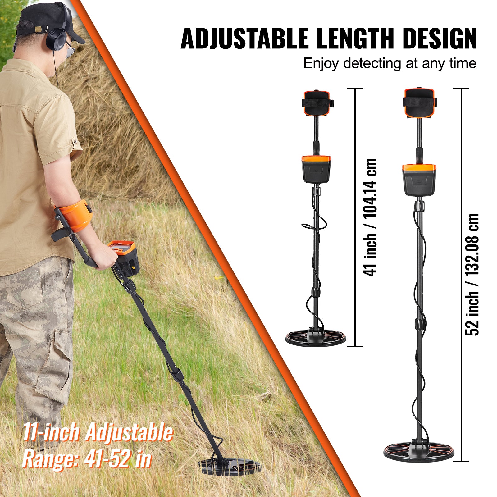 Metal Detector for Adults & Kids, 10 Inch Waterproof Search Coil with LCD Display 7 Modes, Adjustable 41''-52'' Aluminum Stem, DSP Chip Higher Accuracy Gold Detector 10'' Detection Depth