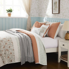 6 Piece Cotton Percale Quilt Set with Throw Pillows Coral Full/Queen
