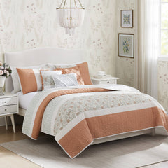 6 Piece Cotton Percale Quilt Set with Throw Pillows Coral Full/Queen