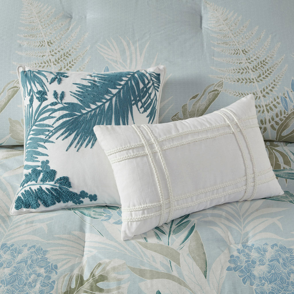 6 Piece Oversized Cotton Comforter Set with Throw Pillow Blue Cal King