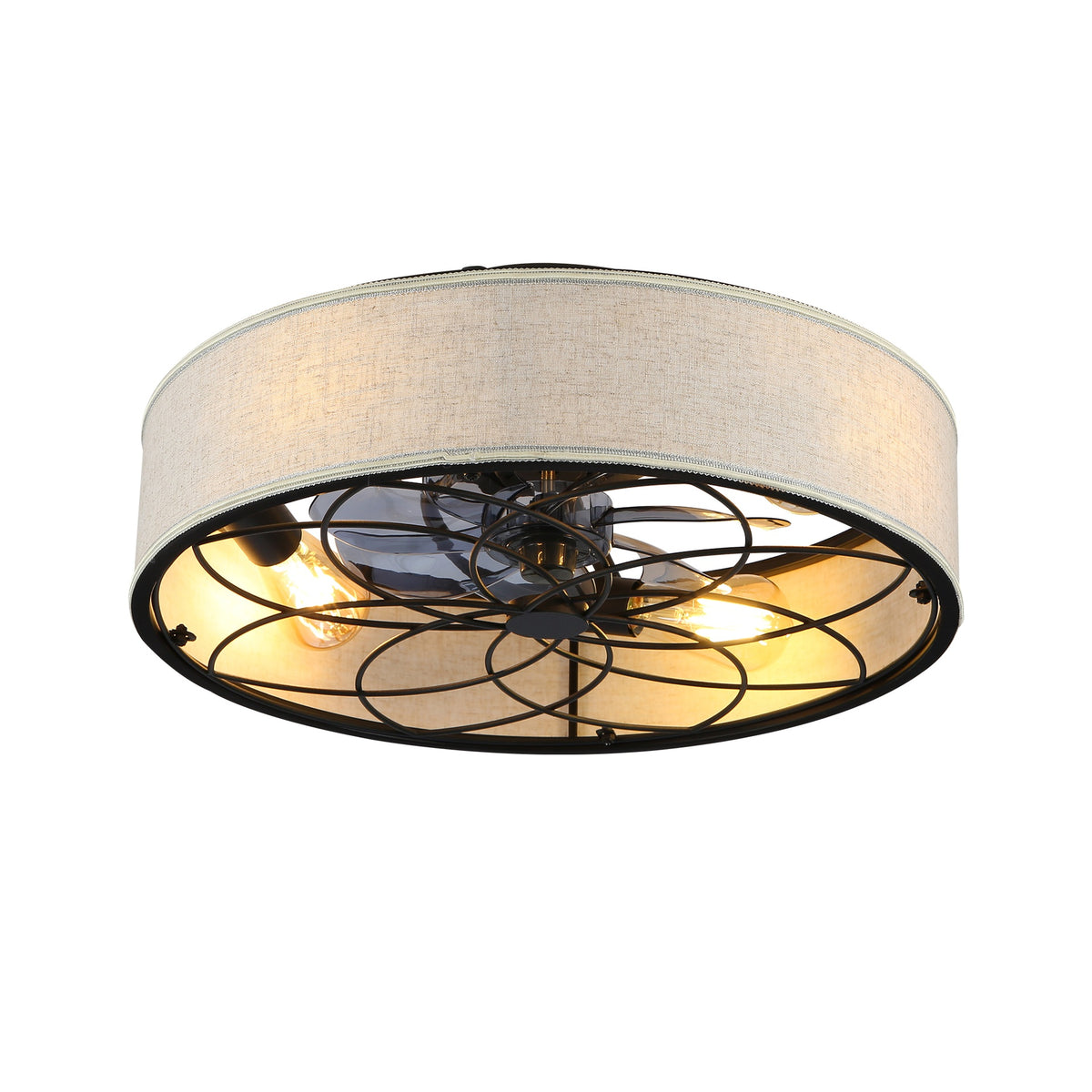 20"  Low Profile Fabric Farmhouse Bladeless Ceiling fan With Remote Control,Low Profile Modern Enclosed Ceiling Fans with Reversible Motor For Living room, Bedroom,Kitchen--NOT INCLUDED BULBS
