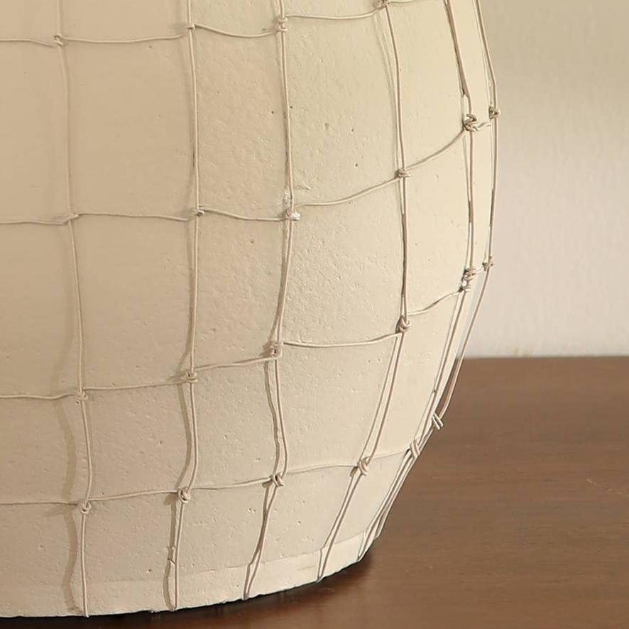 Leianna Handmade Off White Large Terracotta Vase with Wireframe Contemporary Design, Handmade-11.5X11.5X15.5"