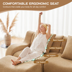L-Shaped Teddy Fabric 2-Seat Boneless Sofa,No Assembly Required Curved Armrest,Streamlined Design Ergonomic Design,32D High Density Sponge For Living Rooms Rest Areas Bedroom,Camel