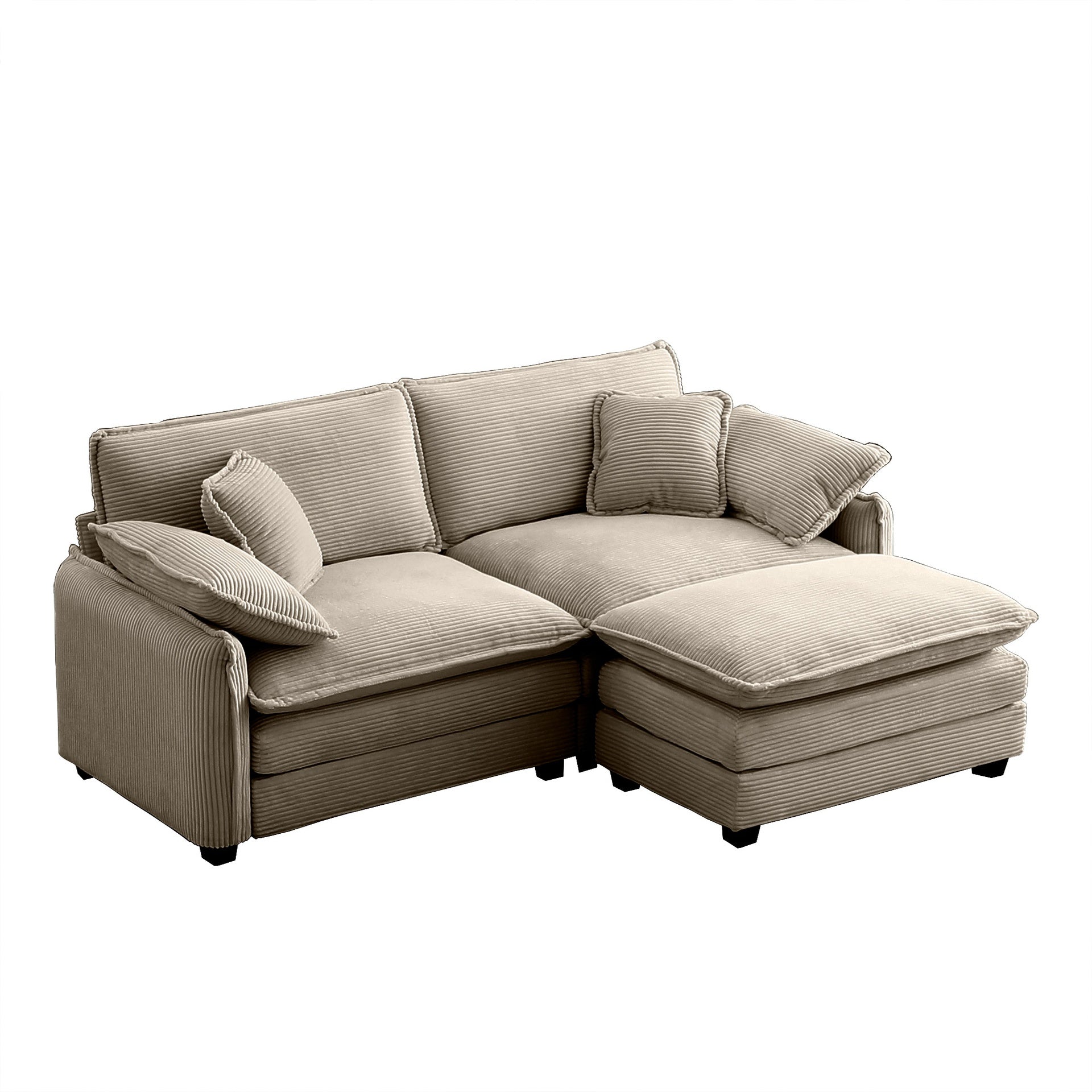 Two-Seater Sofa  with One Footrest, L-Shaped 2-Seater Sofa with Ottoman for Small Living Spaces,Tan Corduroy