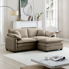 Two-Seater Sofa  with One Footrest, L-Shaped 2-Seater Sofa with Ottoman for Small Living Spaces,Tan Corduroy