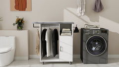 Ironing Cart with Rolling Ironing Board, Multipurpose Ironing Cabinet with Wheels, Compact Ironing Solution for Laundry Room, Bedroom,Cloakroom-White