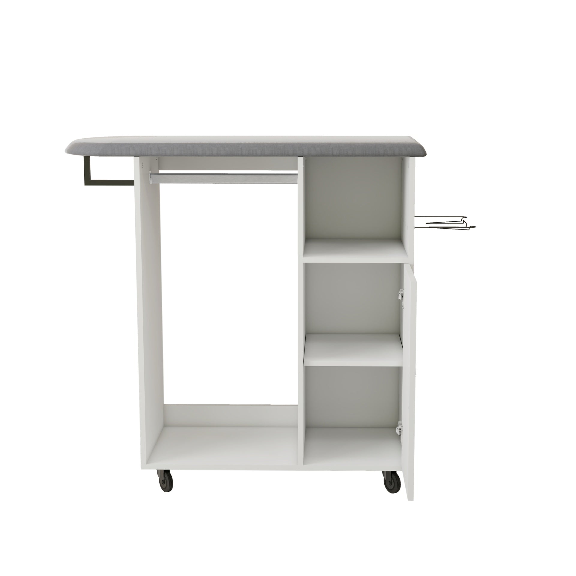 Ironing Cart with Rolling Ironing Board, Multipurpose Ironing Cabinet with Wheels, Compact Ironing Solution for Laundry Room, Bedroom,Cloakroom-White