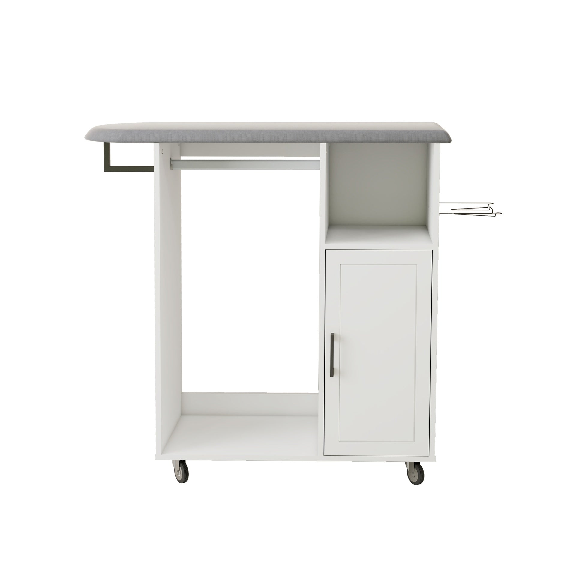 Ironing Cart with Rolling Ironing Board, Multipurpose Ironing Cabinet with Wheels, Compact Ironing Solution for Laundry Room, Bedroom,Cloakroom-White