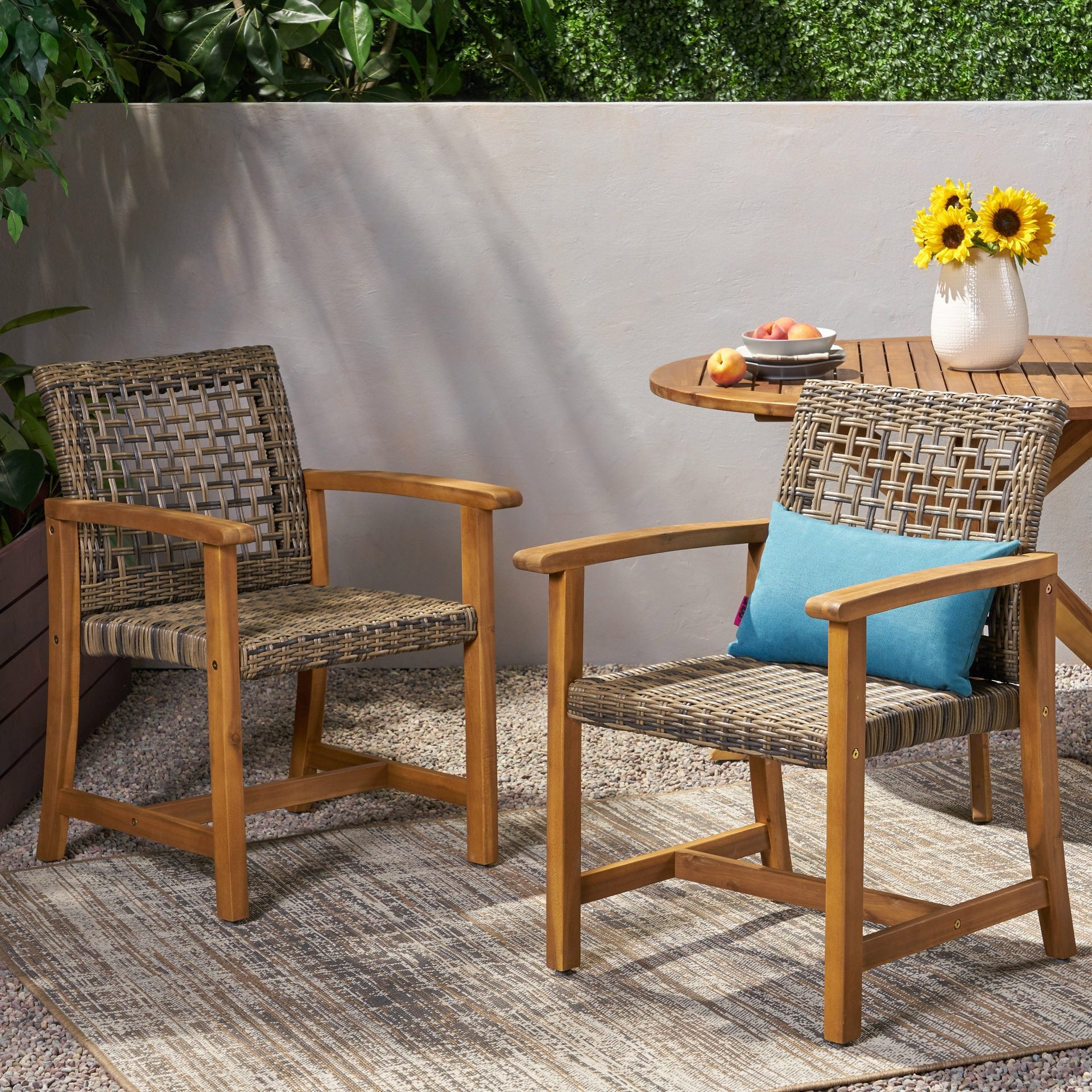 HAMPTON WOOD AND WICKER DINING CHAIR( SET OF 2 )