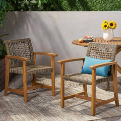HAMPTON WOOD AND WICKER DINING CHAIR( SET OF 2 )