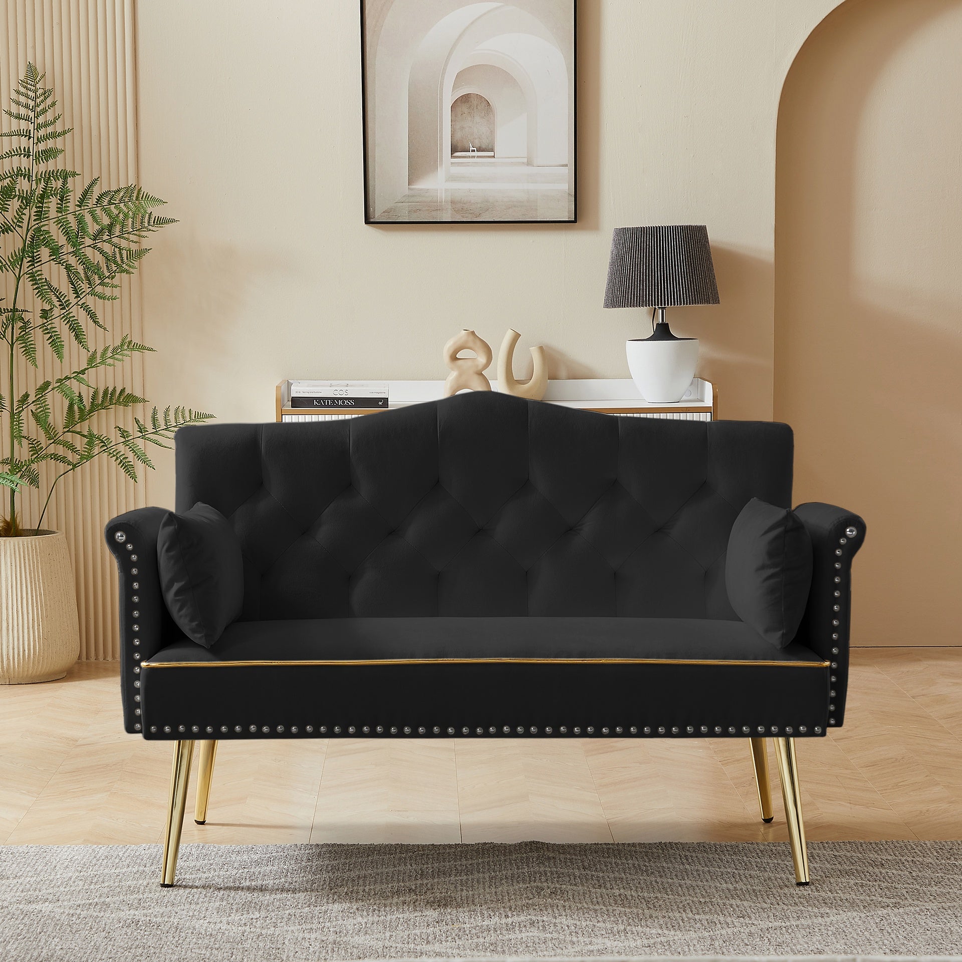 Black Velvet Loveseat Sofa