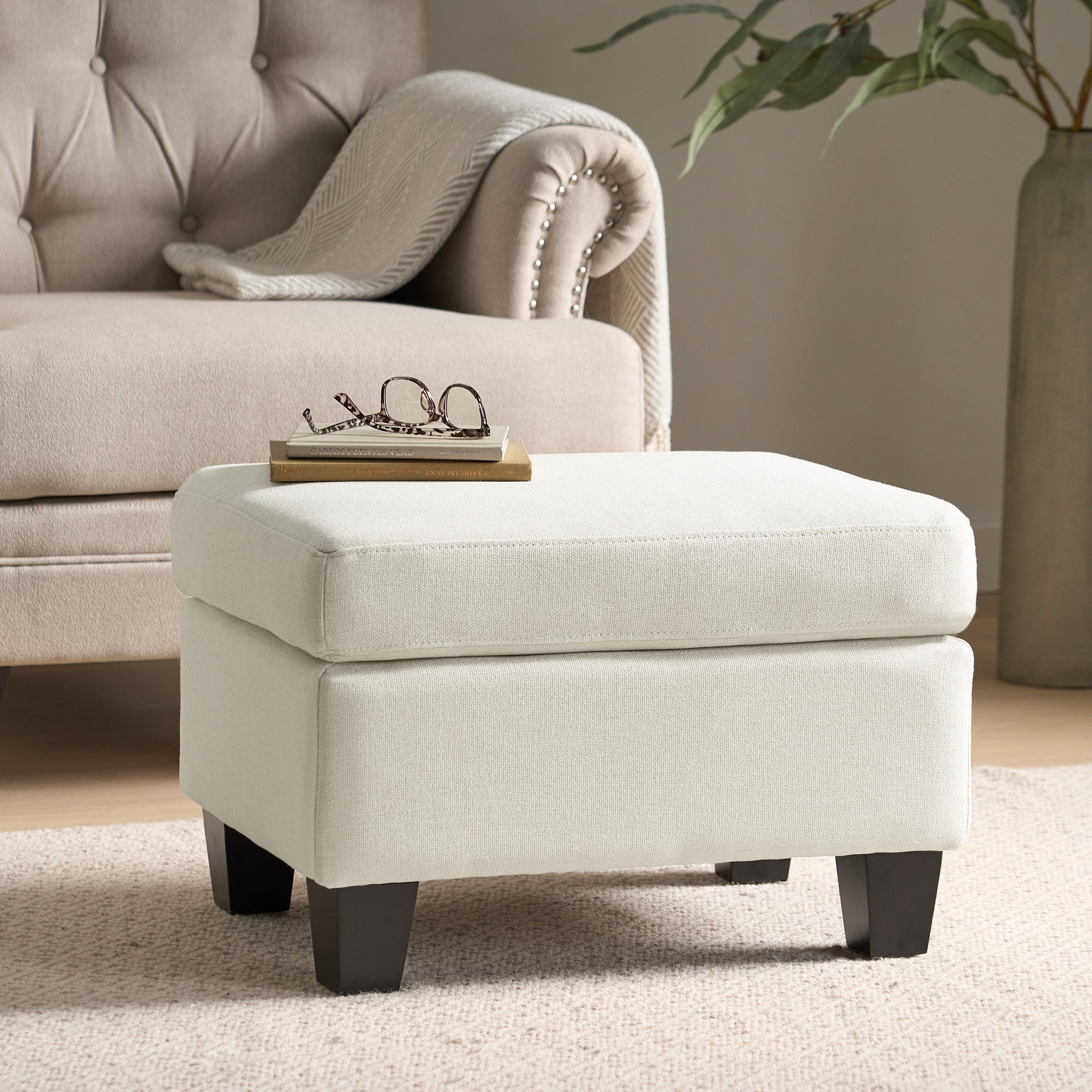 Upholstered Ottoman, Beige