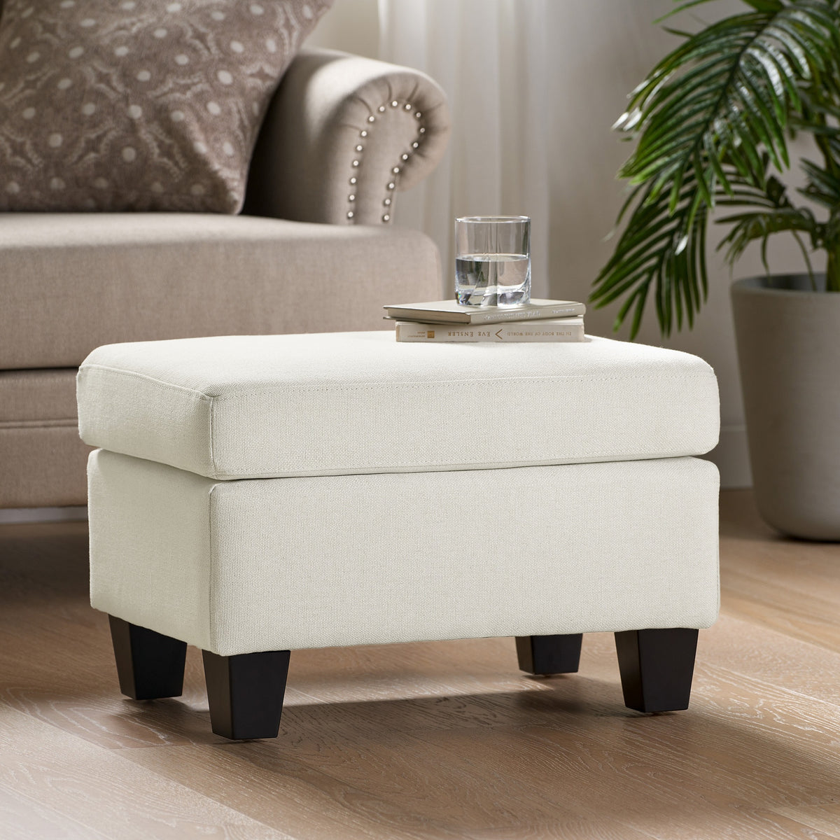 Upholstered Ottoman, Beige