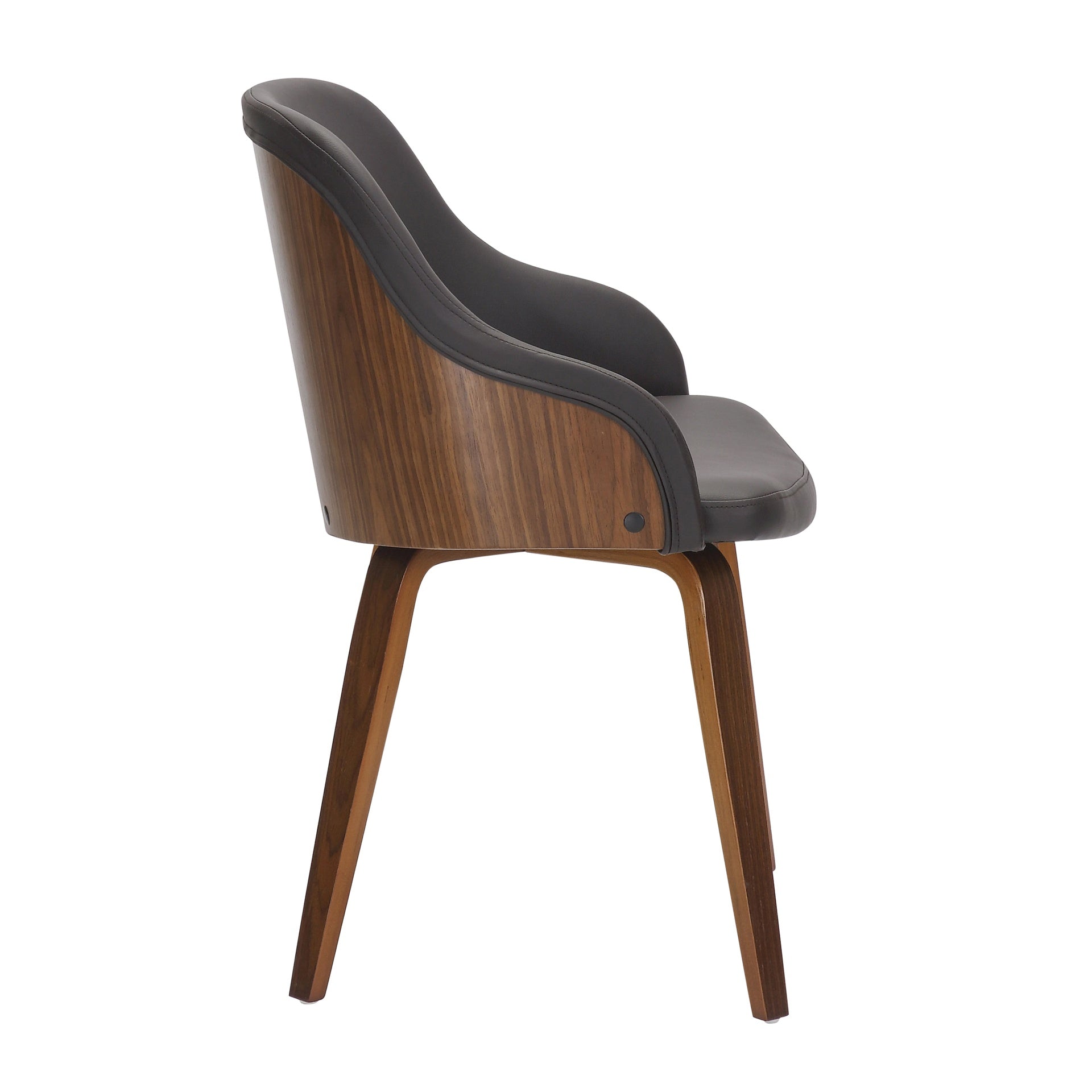 Bacci Mid-Century Modern Dining/Accent Chair in Walnut Wood and Brown Faux Leather by LumiSource
