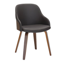 Bacci Mid-Century Modern Dining/Accent Chair in Walnut Wood and Brown Faux Leather by LumiSource