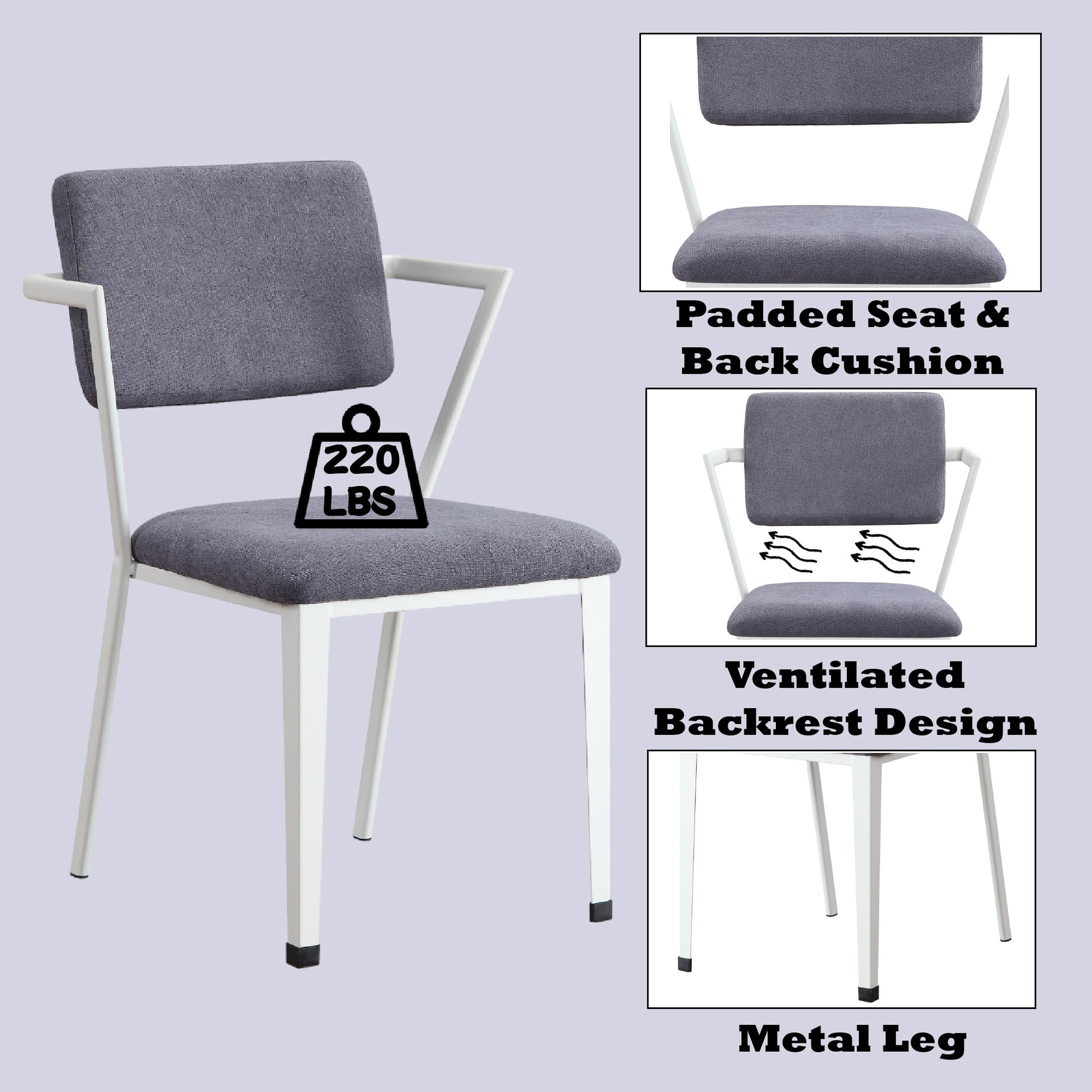 Cargo Gray Fabric & White Finish Office Chair