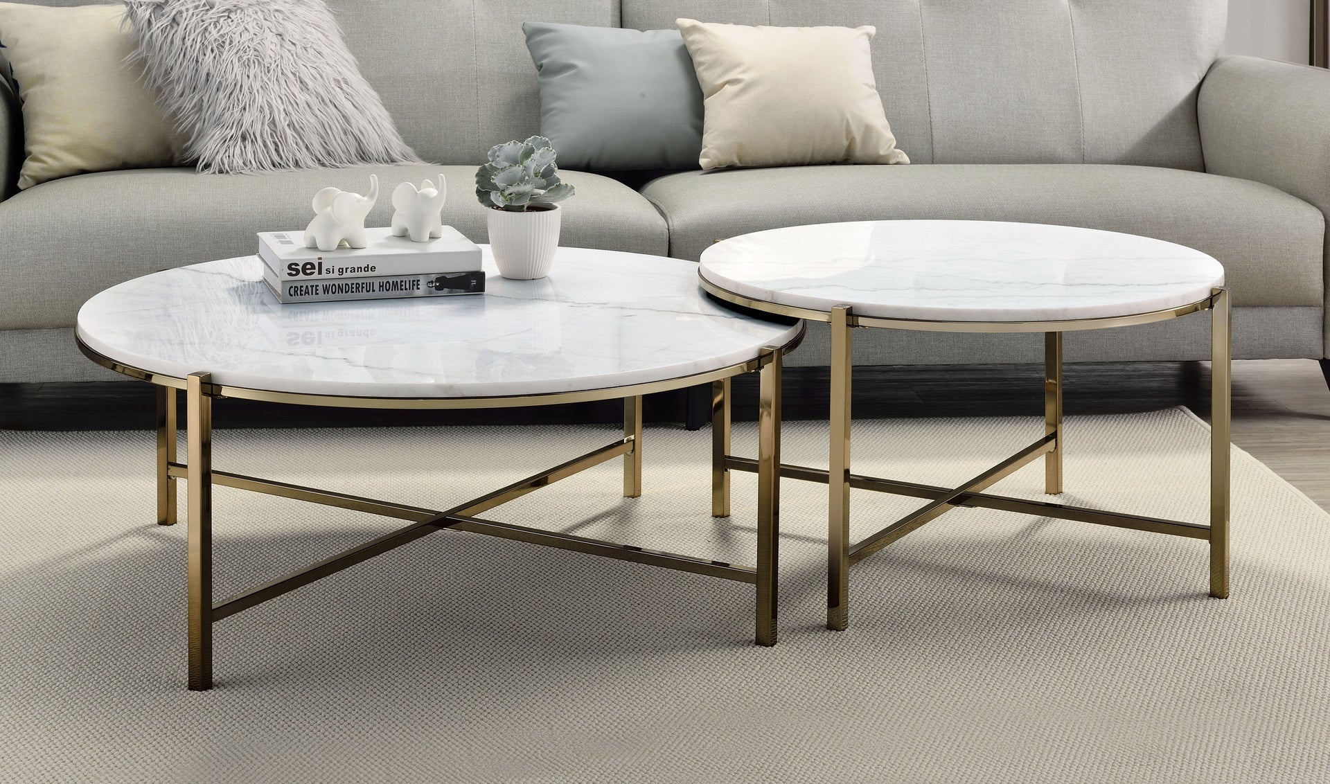 Zaidee Marble Top & Nickel Finish Nesting Table Set