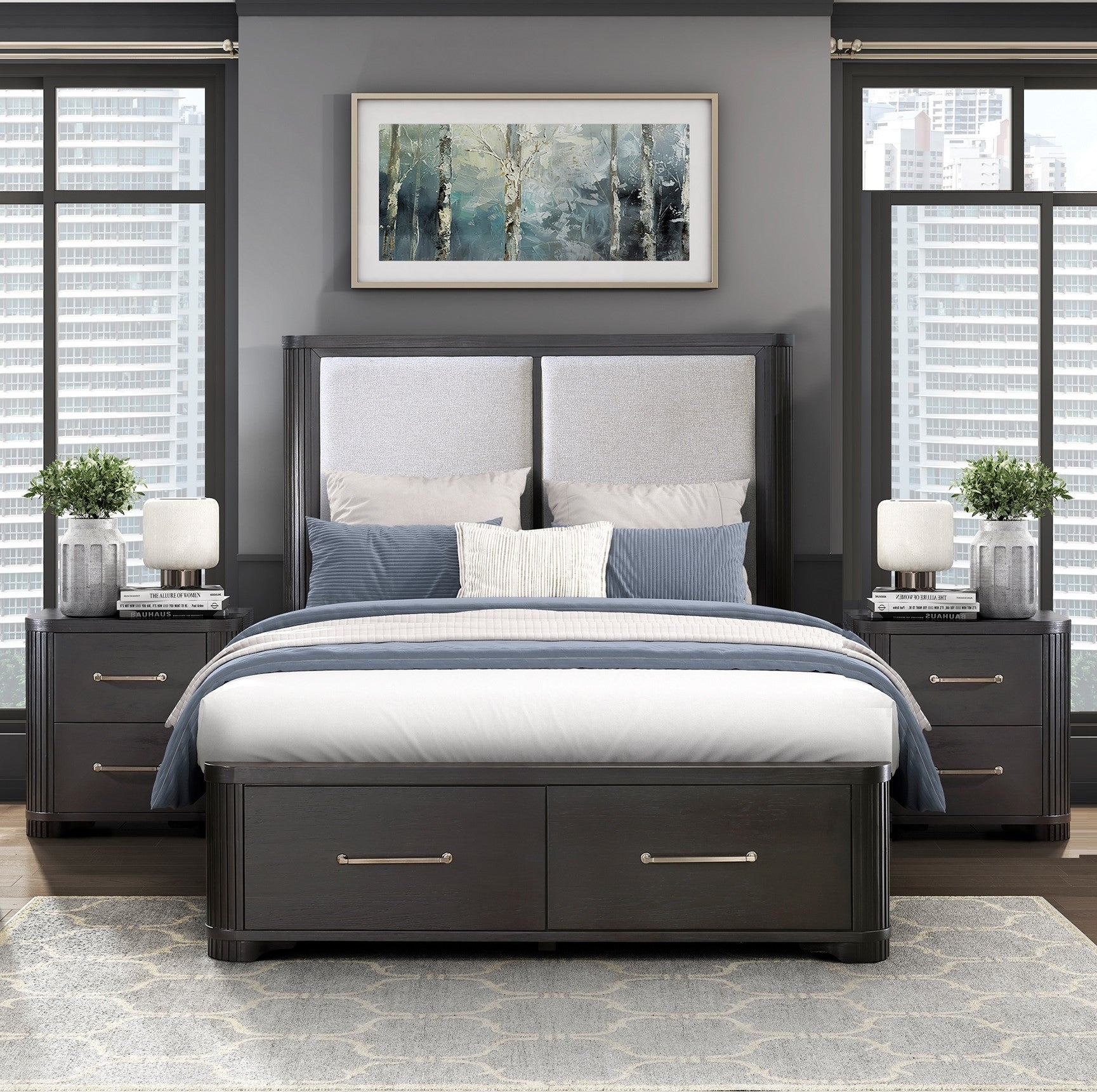 Modern Style Bedroom Furniture 1pc Nightstand of 2x Dovetail Drawers Charcoal Finish Elegant Design Bedside Table