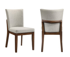2pc Mid-century Brown Warm Wood Finish Curved Chairs Upholstered Seat Back Dining Room Wooden Solid Wood Furniture