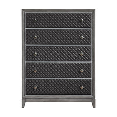 Modern Styling Bedroom 1pc Chest of 5 Drawers Faux Leather Upholstered Gray Classic Design Wooden Furniture