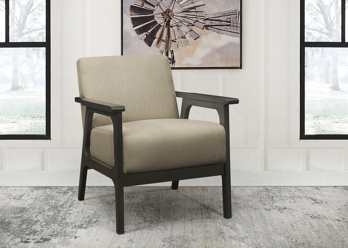 Light Brown Fabric Upholstered Accent Chair 1pc Solid Rubberwood Antique Gray Finish Living Room Furniture